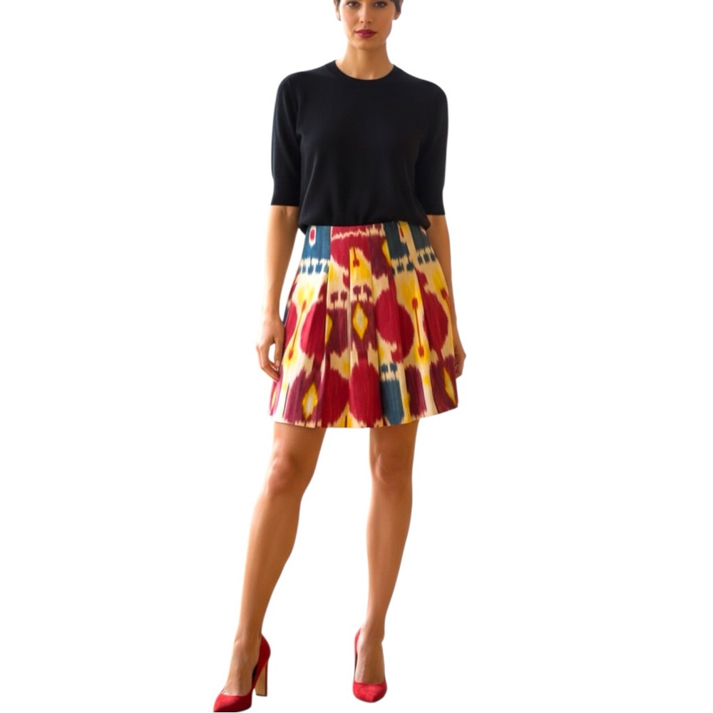 Lauren Ralph‎ Lauren 100% Silk Modern Maasai Print Wide Pleat Skirt, Size 10